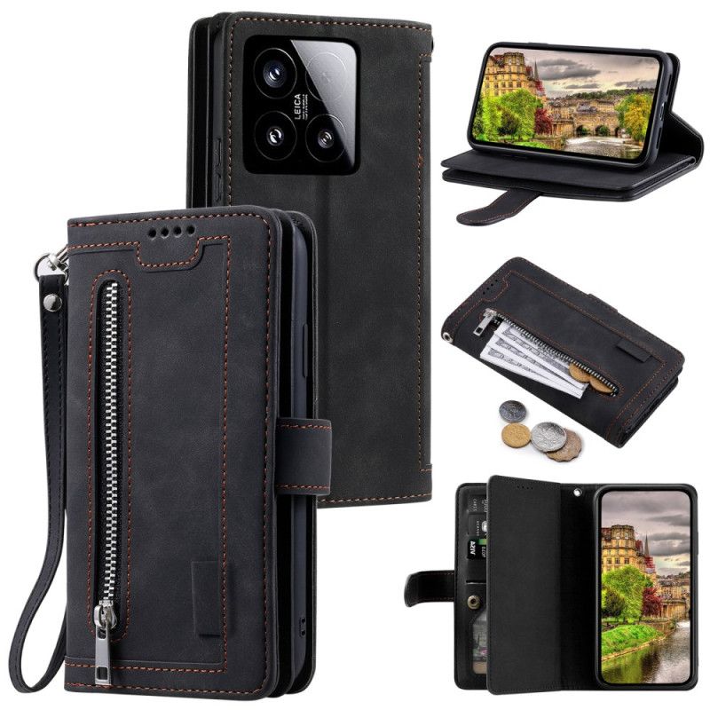 Skórzany Futerał Xiaomi 15 Etui Na Telefon Portfel Z Zamkiem Błyskawicznym