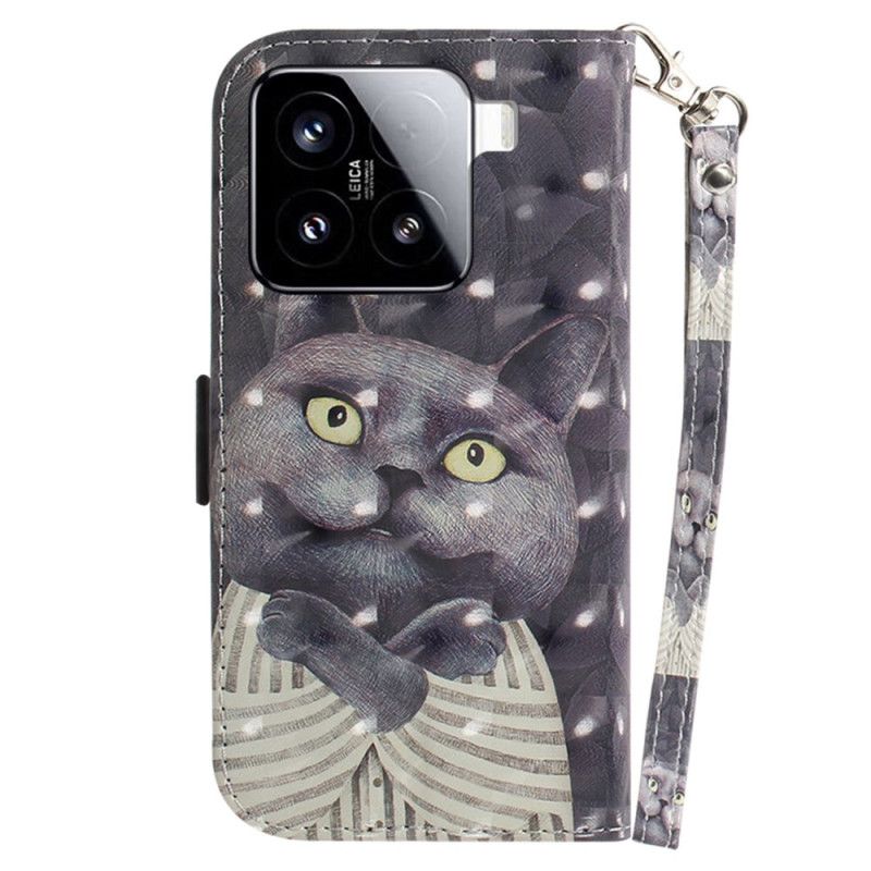 Skórzany Futerał Xiaomi 15 Etui Na Telefon Szary Kot Z Paskiem