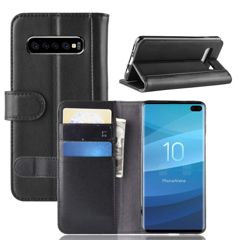 Etui Folio Samsung Galaxy S10 Plus Czarny Dwoina Skórzana Etui Ochronne