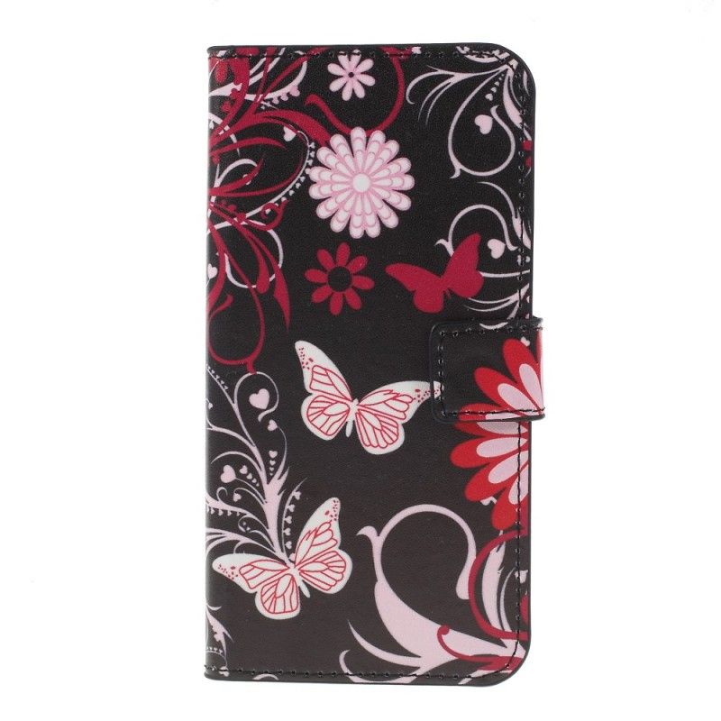 Etui Folio Samsung Galaxy S10 Plus Jasnoniebieski Biały Motyle I Kwiaty