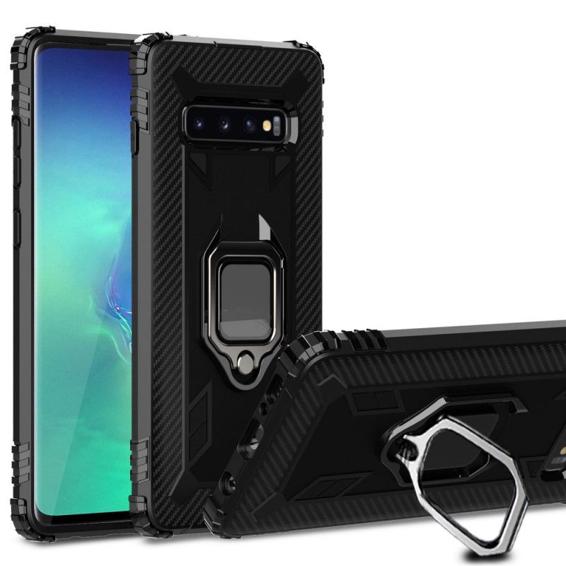 Etui Samsung Galaxy S10 Plus Czarny Pierścień I Włókno Węglowe Etui Ochronne