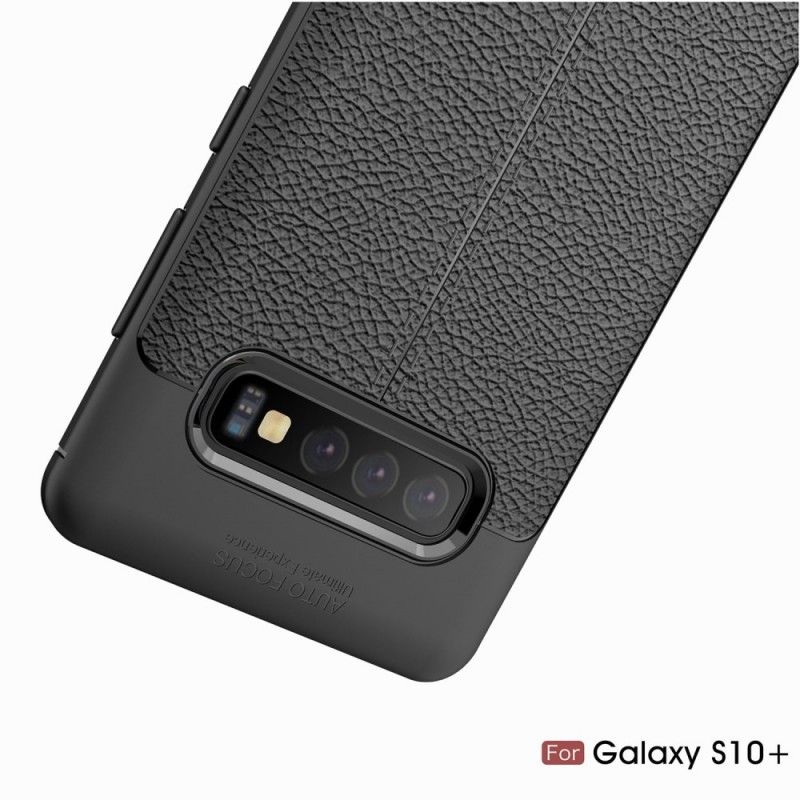 Etui Samsung Galaxy S10 Plus Czerwony Czarny Efekt Skóry Z Podwójną Linią Liczi