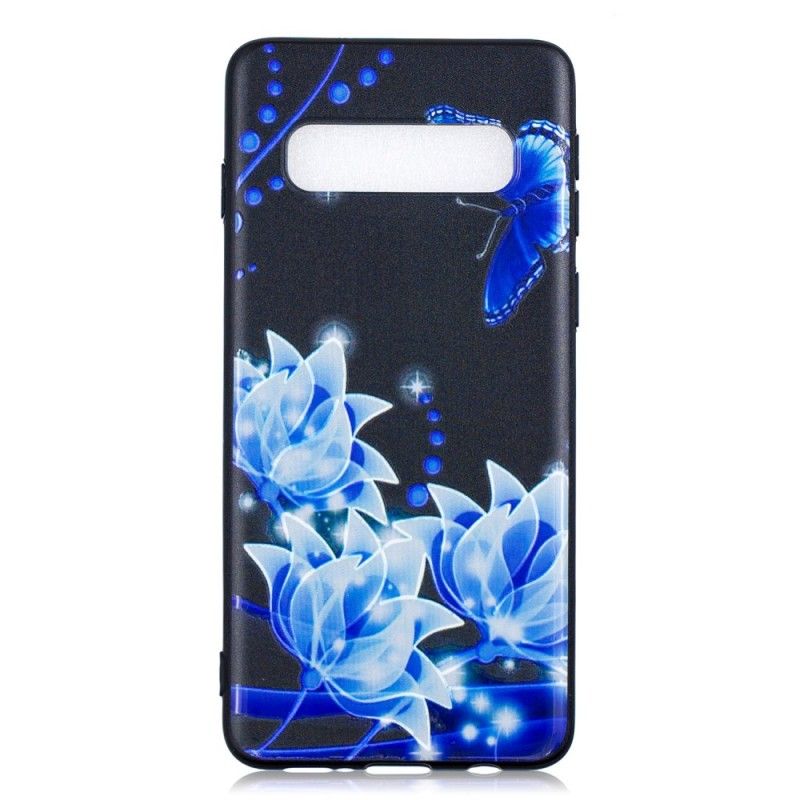Etui Samsung Galaxy S10 Plus Motyle I Niebieskie Kwiaty