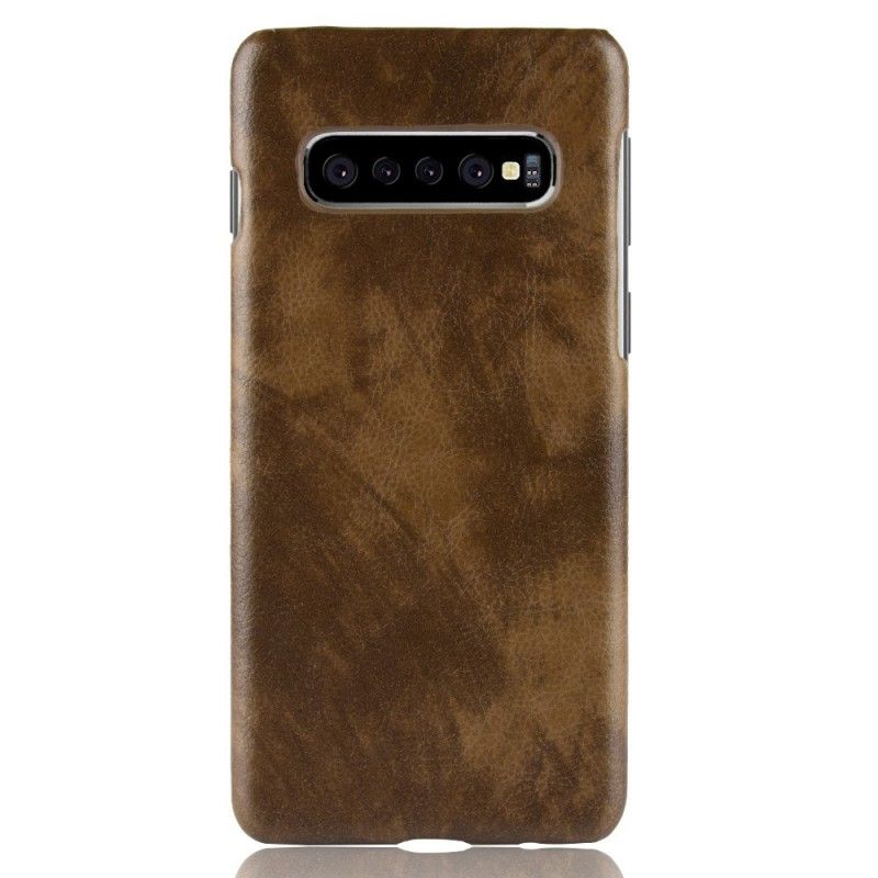 Etui Samsung Galaxy S10 Plus Szary Czarny Efekt Skóry Liczi