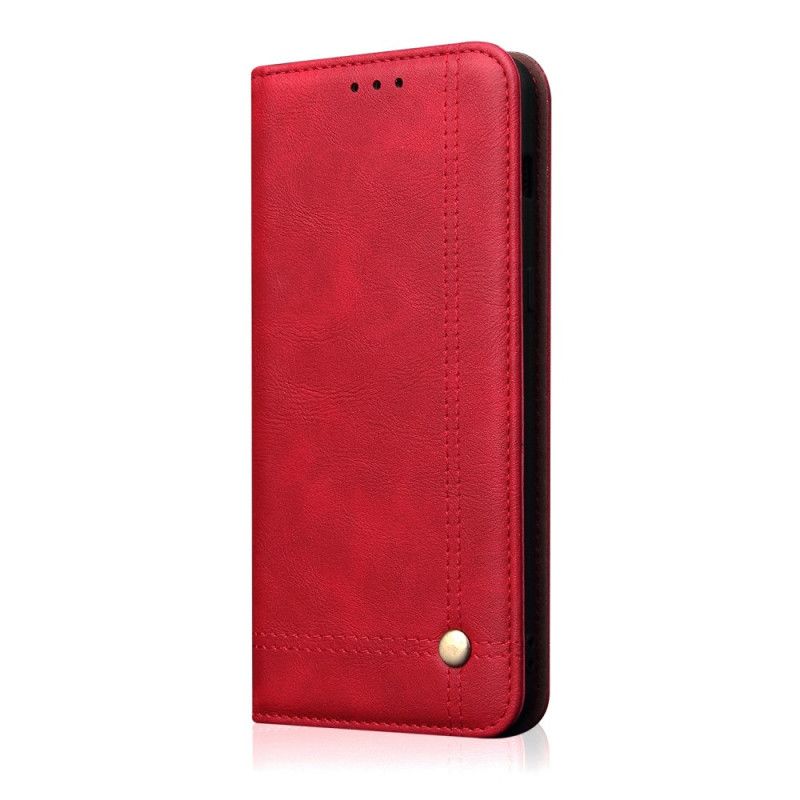 Flip Kotelot Samsung Galaxy S10 Plus Brązowy Czerwony Efekt Szytej Skóry Etui Ochronne