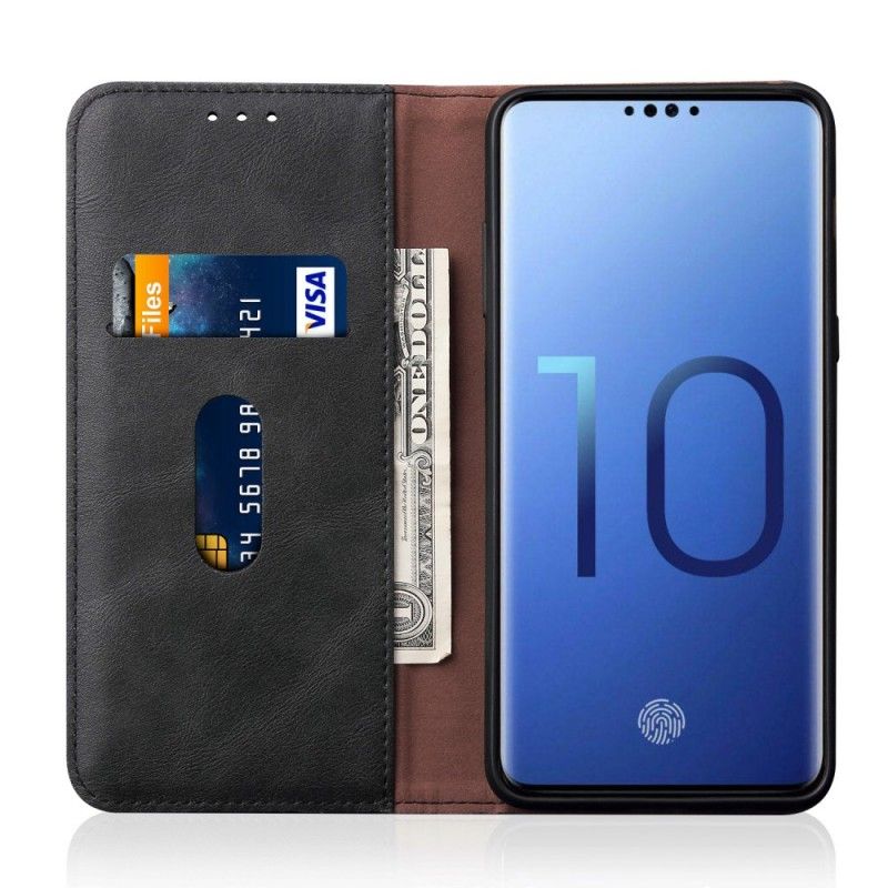 Flip Kotelot Samsung Galaxy S10 Plus Czerwony Czarny Etui na Telefon Efekt Szytej Skóry