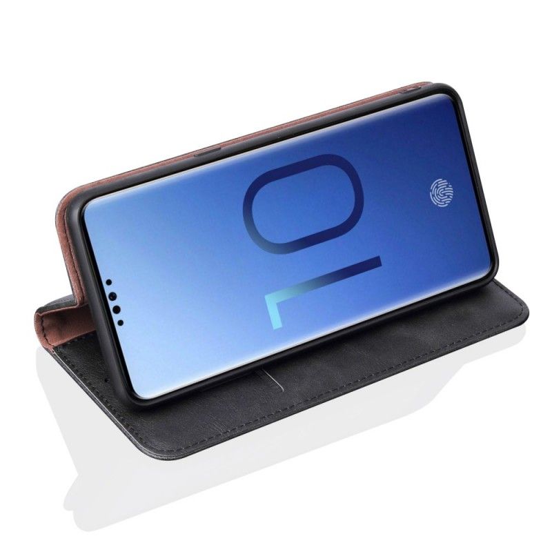Flip Kotelot Samsung Galaxy S10 Plus Czerwony Czarny Etui na Telefon Efekt Szytej Skóry