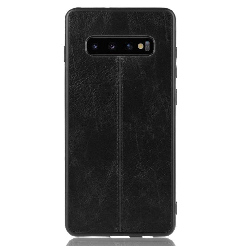 Futerały Samsung Galaxy S10 Plus Czerwony Czarny Efekt Szytej Skóry