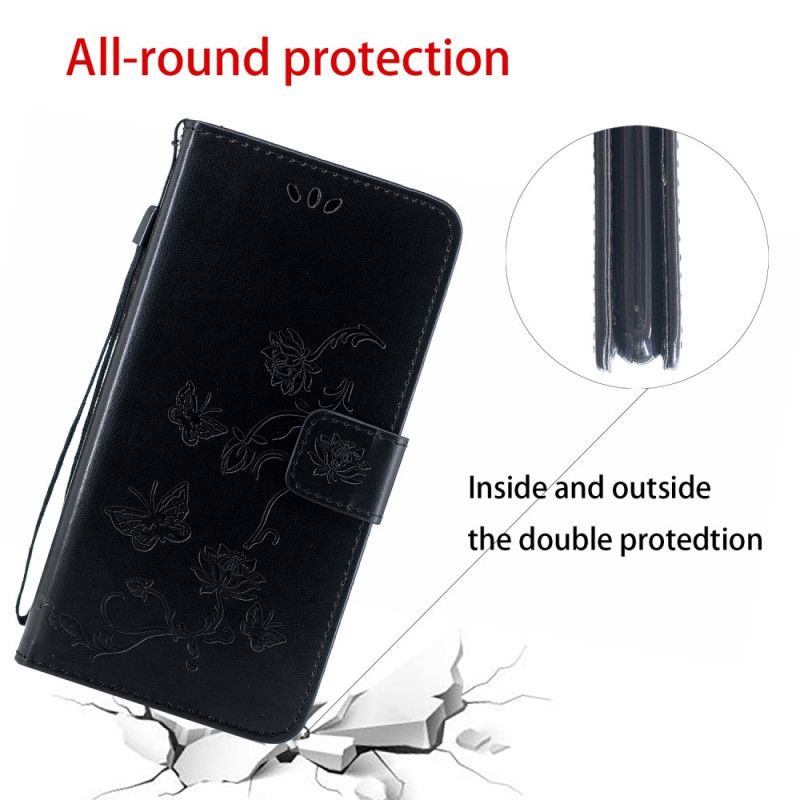 Etui Folio Huawei P Smart S Szary Czarny Motyle I Kwiaty Na Stringach Etui Ochronne