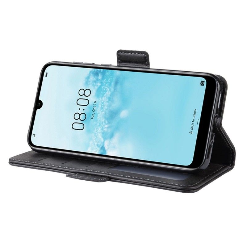 Skórzany Futerał Huawei Y5 2019 Czerwony Czarny Etui na Telefon Podwójna Klapa