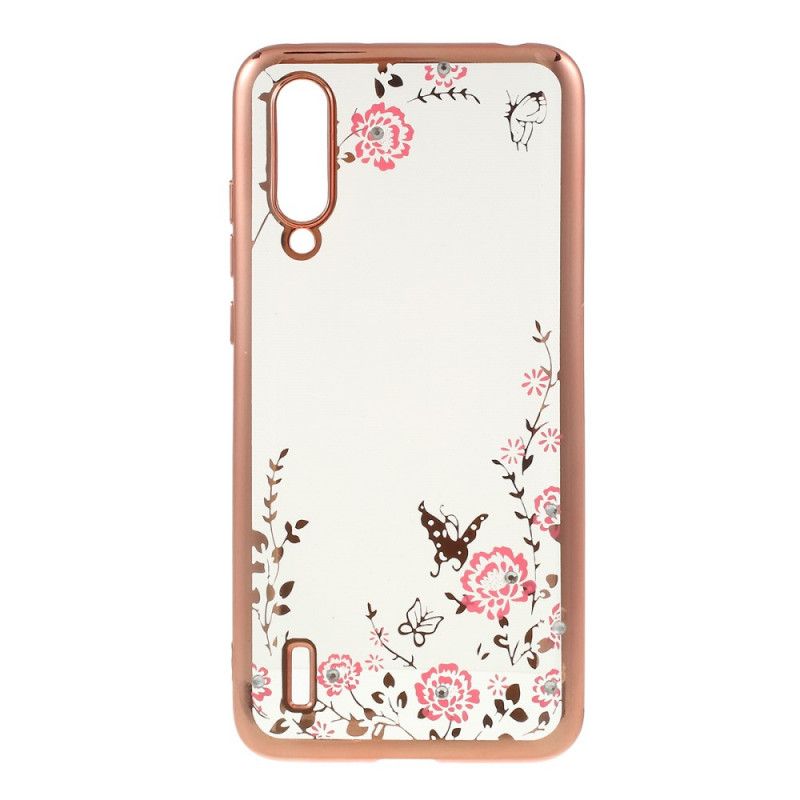 Etui Xiaomi Mi 9 Lite Różowe Złoto Diamenty Kwiatowe I Motylkowe