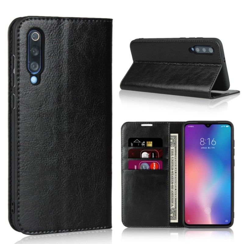 Flip Kotelot Xiaomi Mi 9 Brązowy Czarny Prawdziwa Skóra Etui Ochronne