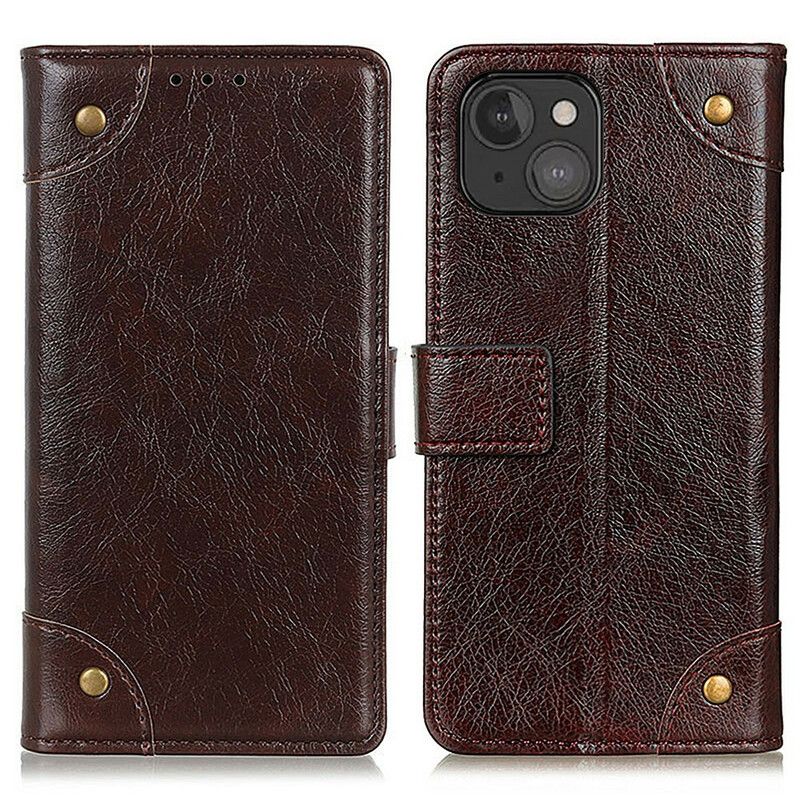 Etui Folio Do Iphone 13 Mini Stylowe Nity Ze Skóry Nappa W Stylu Vintage