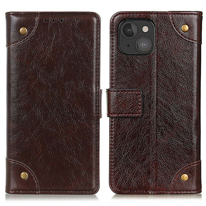 Etui Folio Do Iphone 13 Mini Stylowe Nity Ze Skóry Nappa W Stylu Vintage