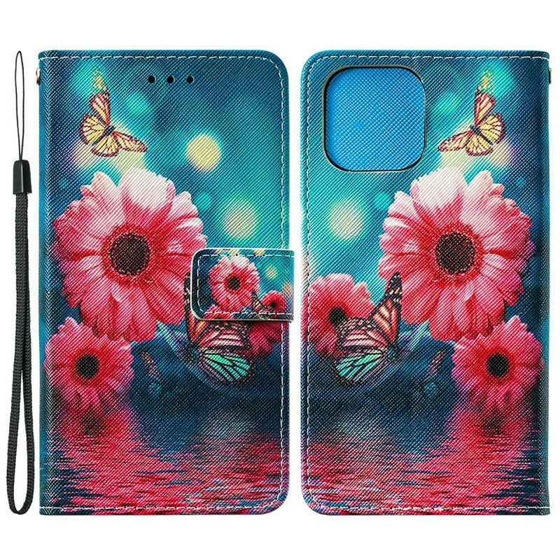 Etui Folio Iphone 13 Mini Kwiatowe I Motyle