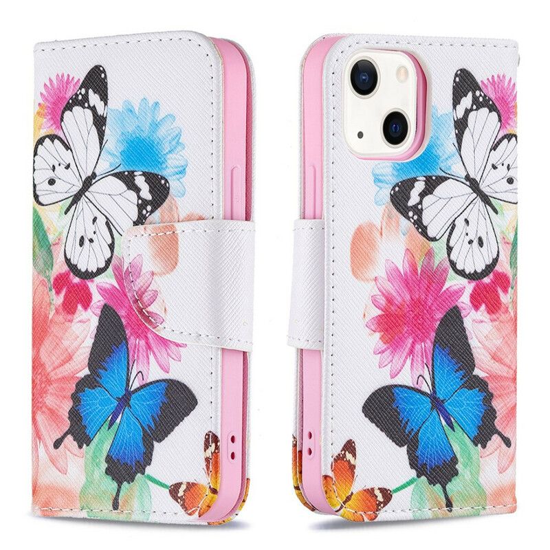 Etui Folio Iphone 13 Mini Malowane Motyle I Kwiaty Etui Ochronne