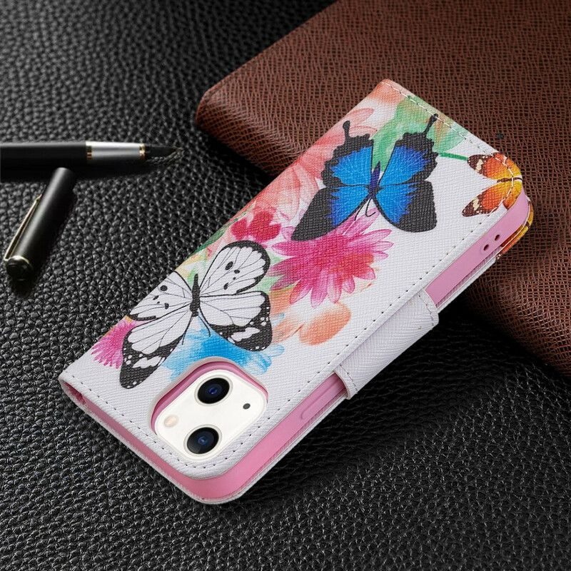 Etui Folio Iphone 13 Mini Malowane Motyle I Kwiaty Etui Ochronne