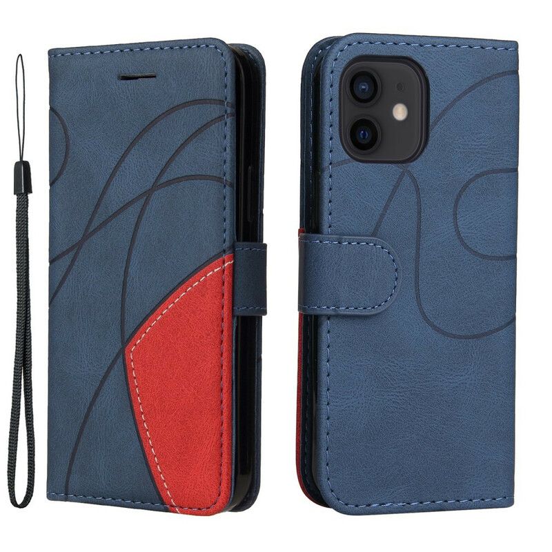 Etui Folio Iphone 13 Mini Sygnatura Dwukolorowa Sztuczna Skóra Etui Ochronne