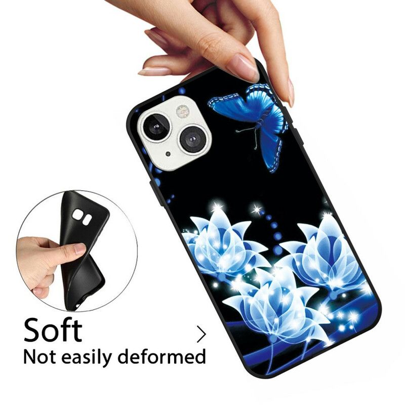 Etui Iphone 13 Mini Motyl I Niebieskie Kwiaty Etui Ochronne