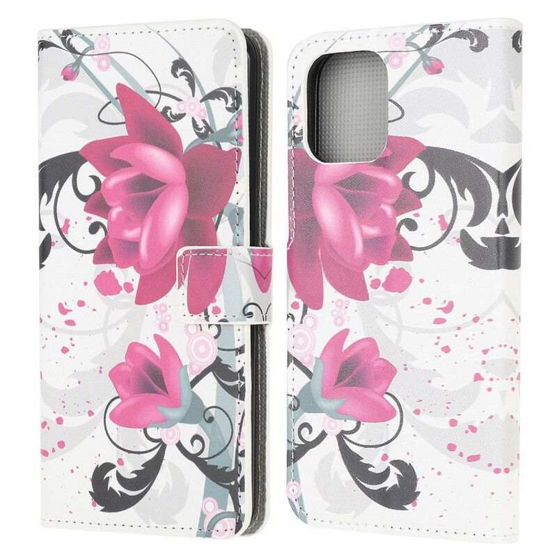 Skórzany Futerał Iphone 13 Mini Etui Na Telefon Tropikalne Kwiaty
