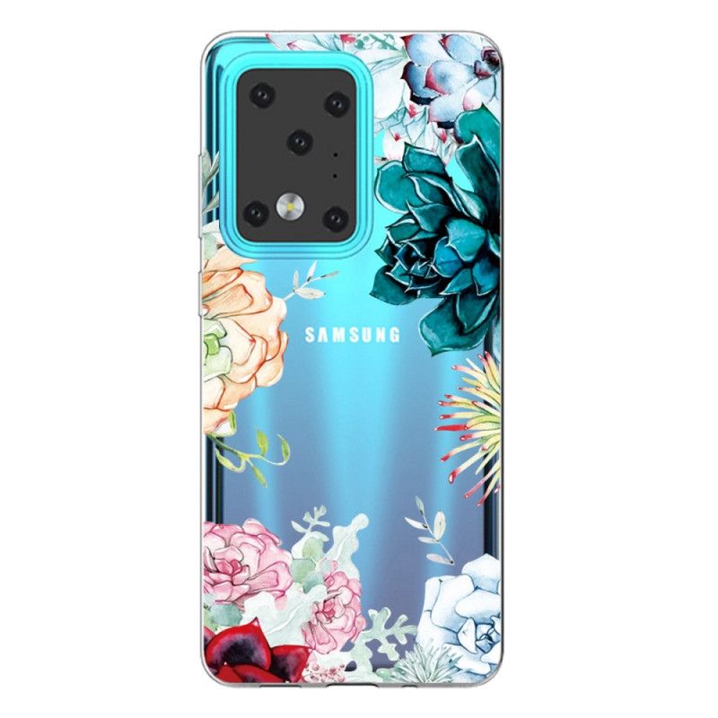 Etui Samsung Galaxy S20 Ultra Przezroczyste Kwiaty Akwarelowe Etui Ochronne