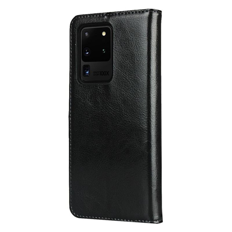 Flip Kotelot Samsung Galaxy S20 Ultra Szary Czarny Etui na Telefon Prawdziwa Skóra