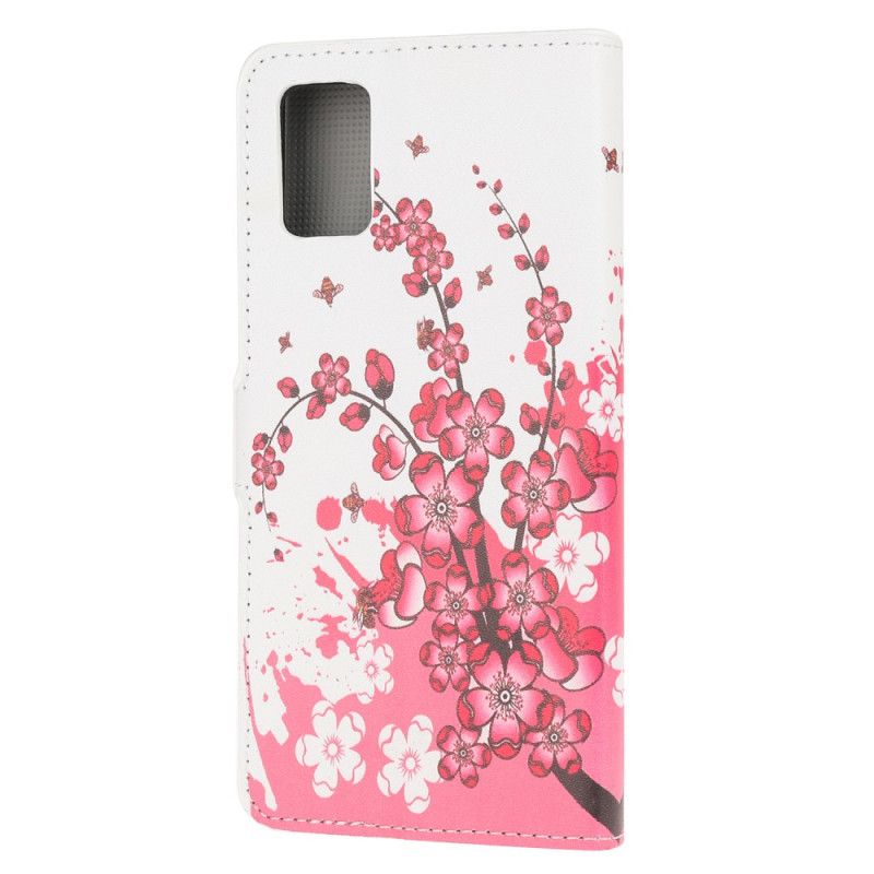 Etui Folio Samsung Galaxy A71 Różowy Magenta Tropikalne Kwiaty Etui Ochronne
