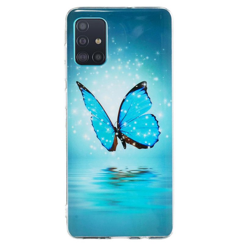 Futerały Samsung Galaxy A71 Etui na Telefon Fluorescencyjny Niebieski Motyl