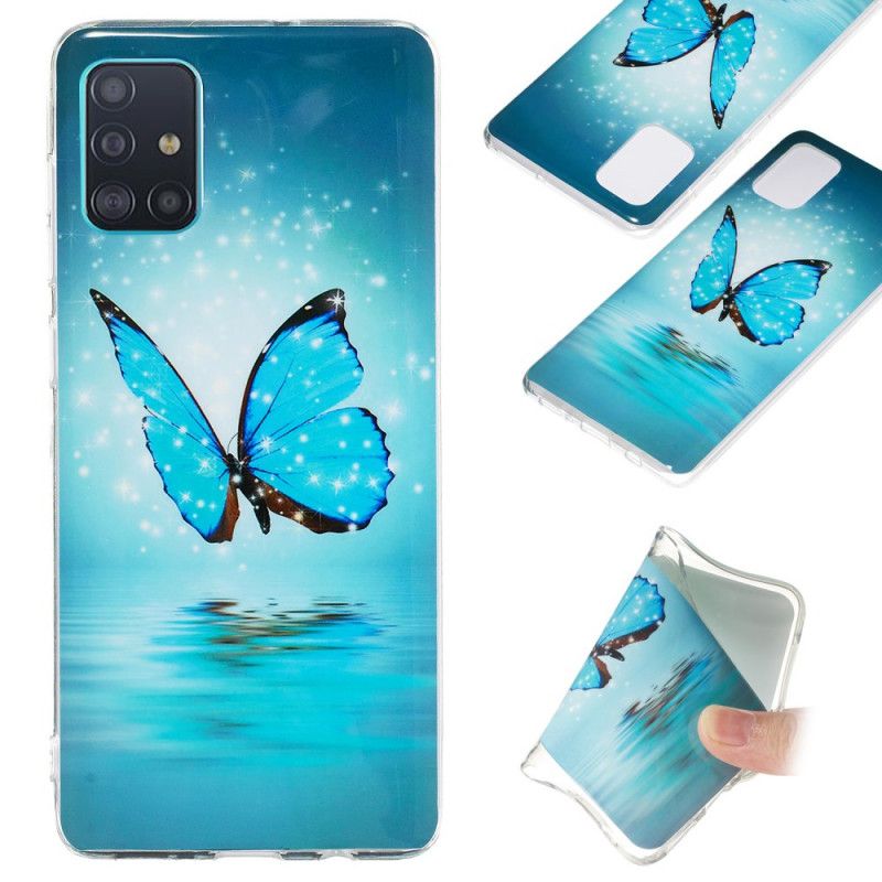 Futerały Samsung Galaxy A71 Etui na Telefon Fluorescencyjny Niebieski Motyl