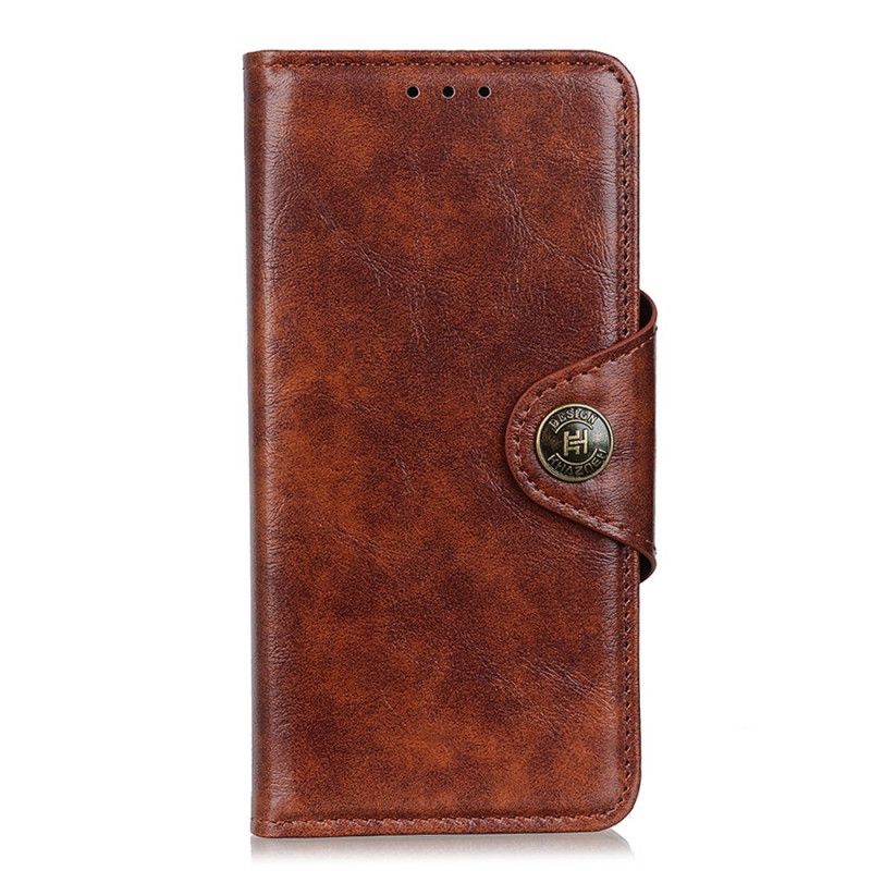 Skórzany Futerał Samsung Galaxy A71 Ciemnobrązowy Etui na Telefon Guzik Ze Sztucznej Skóry Vintage
