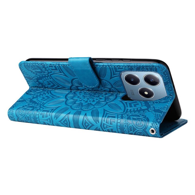 Skórzany Futerał Realme C61 Etui Na Telefon Wzór Słonecznika