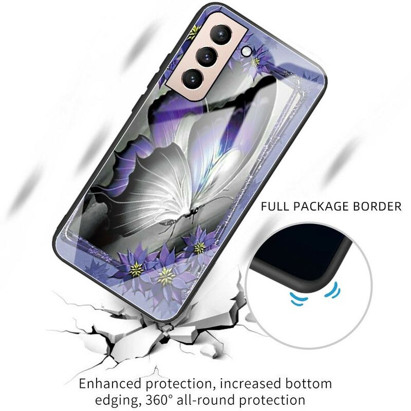 Etui Samsung Galaxy S21 Fe Fioletowy Motyl Szkło Hartowane Etui Ochronne