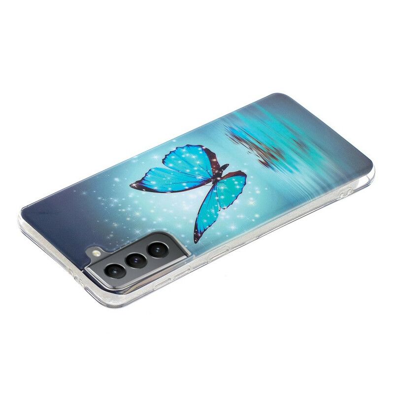 Futerały Samsung Galaxy S21 Fe Etui Na Telefon Fluorescencyjny Niebieski Motyl