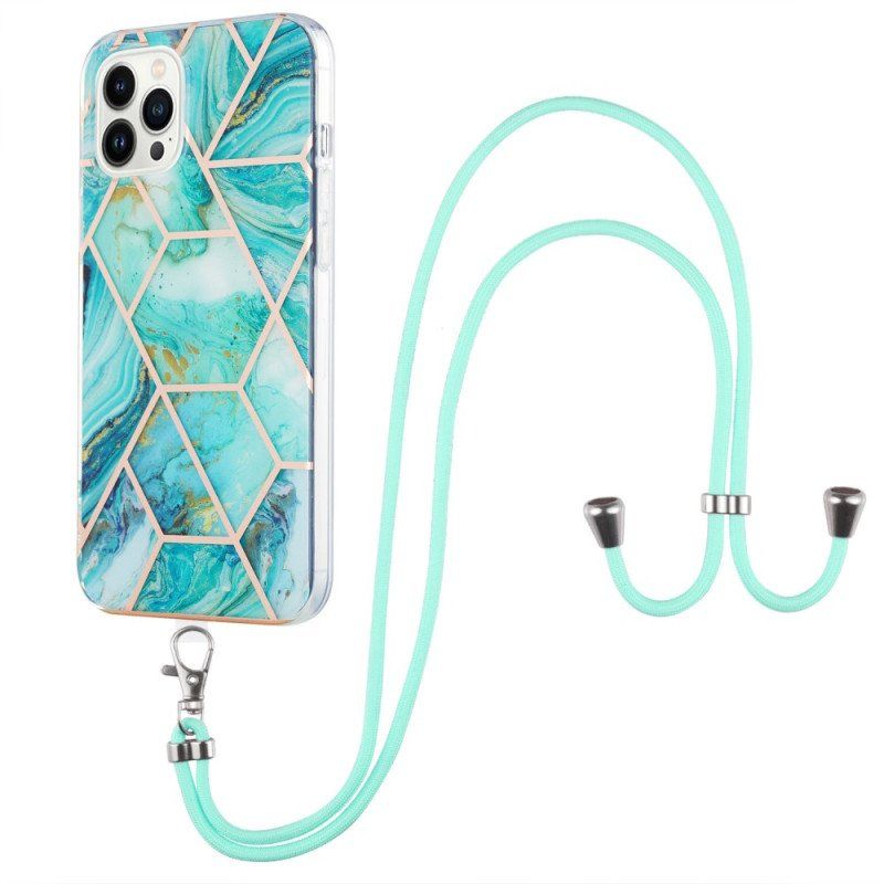 Etui do iPhone 15 Pro Max ze Sznurkiem Stylowy Sznur Marmurowy