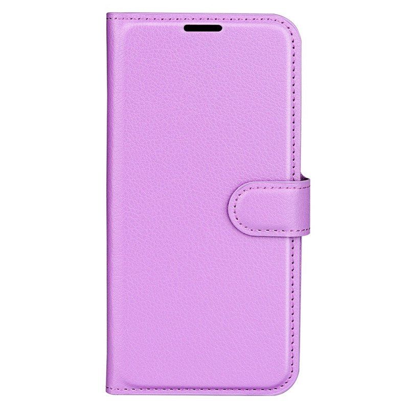 Etui Folio do iPhone 15 Pro Max Klasyczna Sztuczna Skóra Litchi