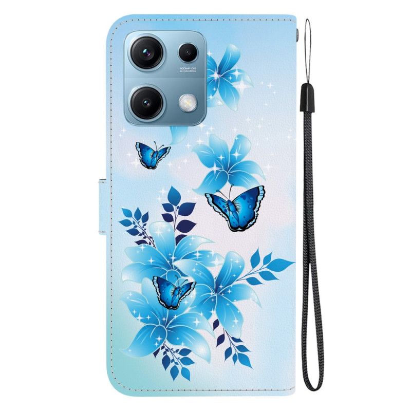Etui Folio Do Xiaomi Redmi Note 14s Niebieski Motyle I Kwiatki