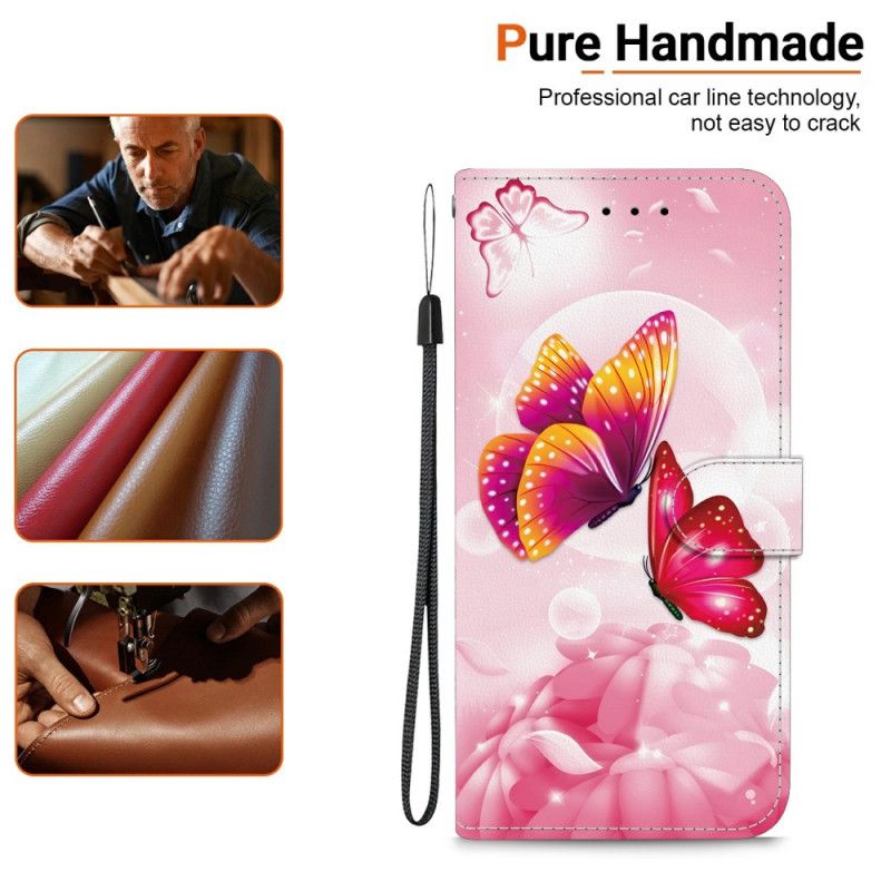 Etui Folio Do Xiaomi Redmi Note 14s Różowe Motyle