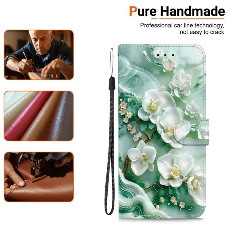 Skórzany Futerał Xiaomi Redmi Note 14s Etui Na Telefon Kwiat Jadeitu