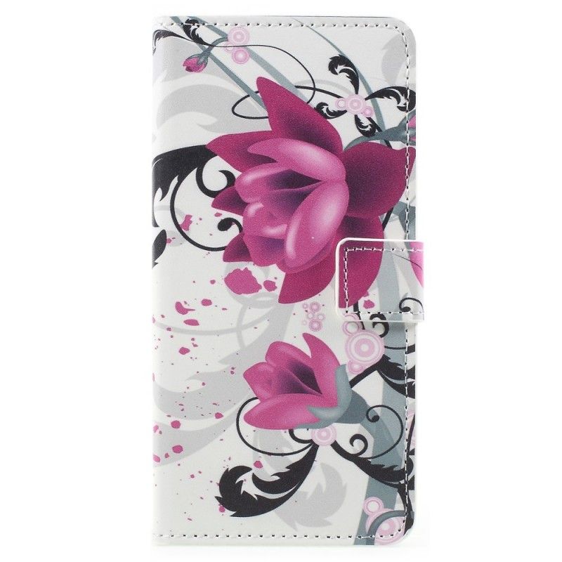 Etui Folio Samsung Galaxy A8 Różowy Magenta Kwiaty Tropikalne Etui Ochronne