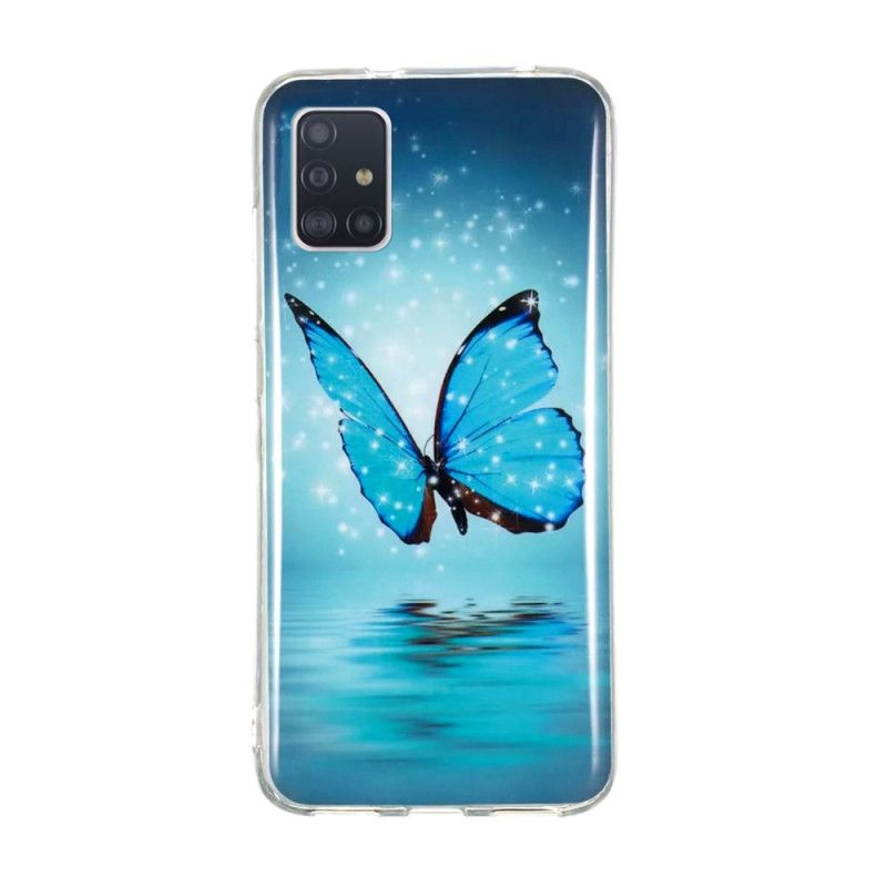 Etui Samsung Galaxy A51 5G Fluorescencyjny Niebieski Motyl