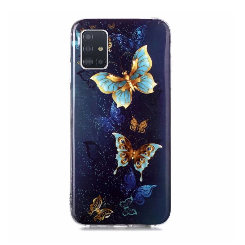 Etui Samsung Galaxy A51 5G Jasnoniebieski Ciemnoniebieski Fluorescencyjna Seria Motylkowa