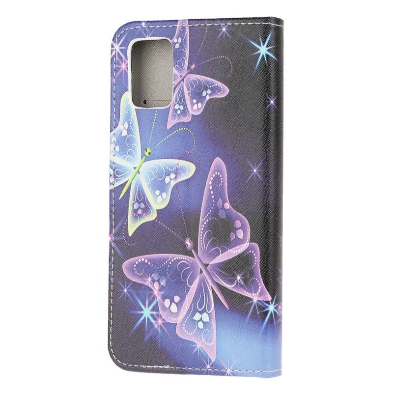 Skórzany Futerał Samsung Galaxy A51 5G Etui na Telefon Neonowe Motyle