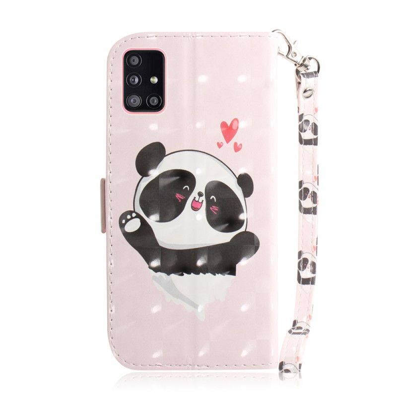 Skórzany Futerał Samsung Galaxy A51 5G Etui na Telefon Panda Love Ze Stringami