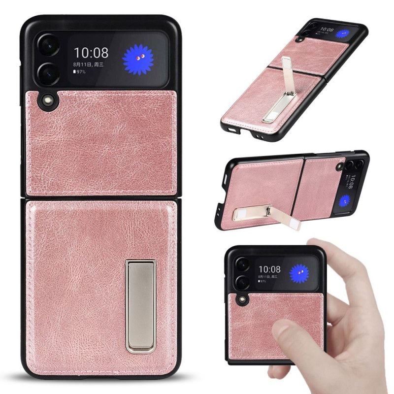 Etui Do Samsung Galaxy Z Flip 3 5g Stojak Ze Skóry W Stylu