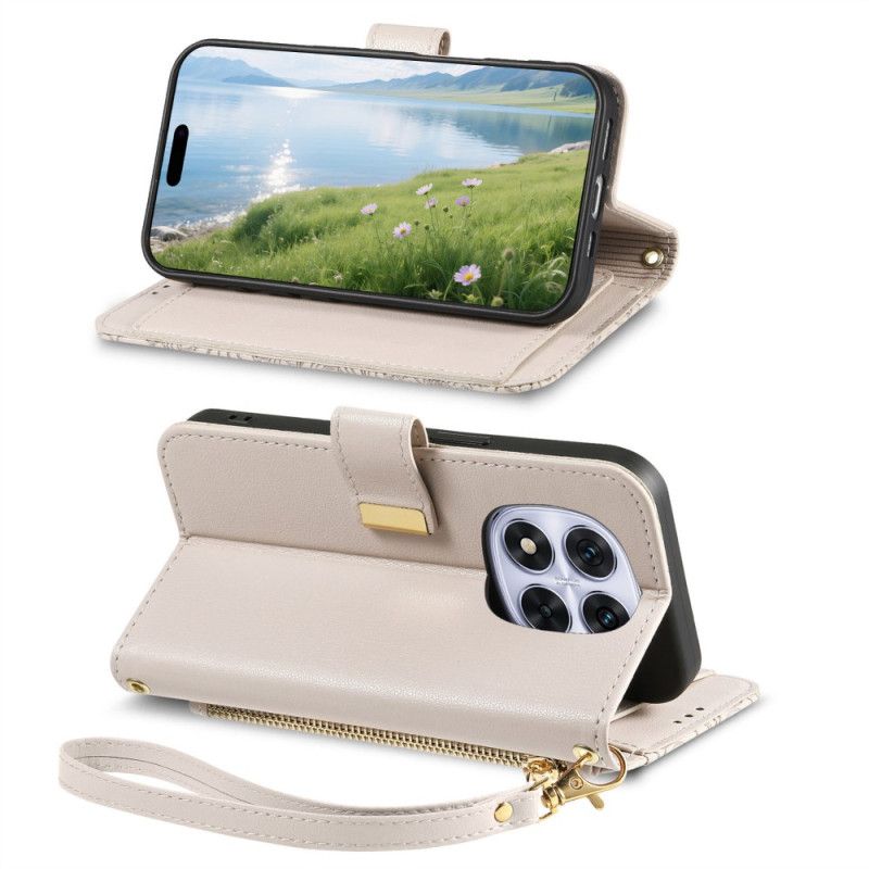 Etui Folio Do Xiaomi Redmi Note 15 Pro Plus 5g Kwiatowy Wzór I Kieszeń Na Zamek Błyskawiczny