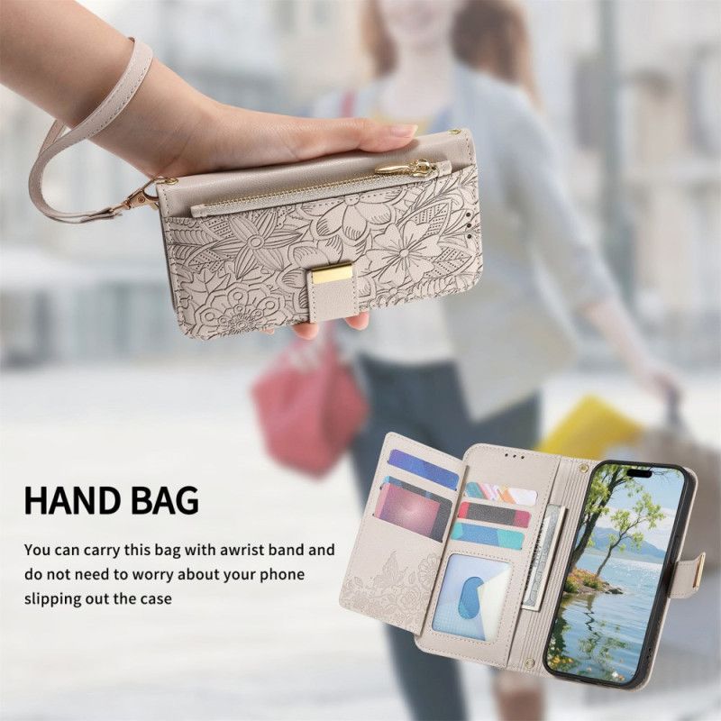 Etui Folio Do Xiaomi Redmi Note 15 Pro Plus 5g Kwiatowy Wzór I Kieszeń Na Zamek Błyskawiczny