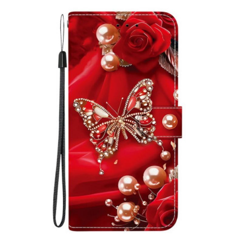 Etui Folio Do Xiaomi Redmi Note 15 Pro Plus 5g Motyl Z CZerwoną Perłą