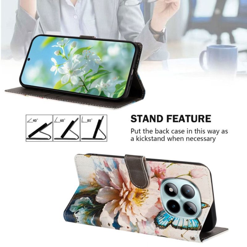 Etui Folio Xiaomi Redmi Note 15 Pro Plus 5g Niebieski Kwiat I Motyl