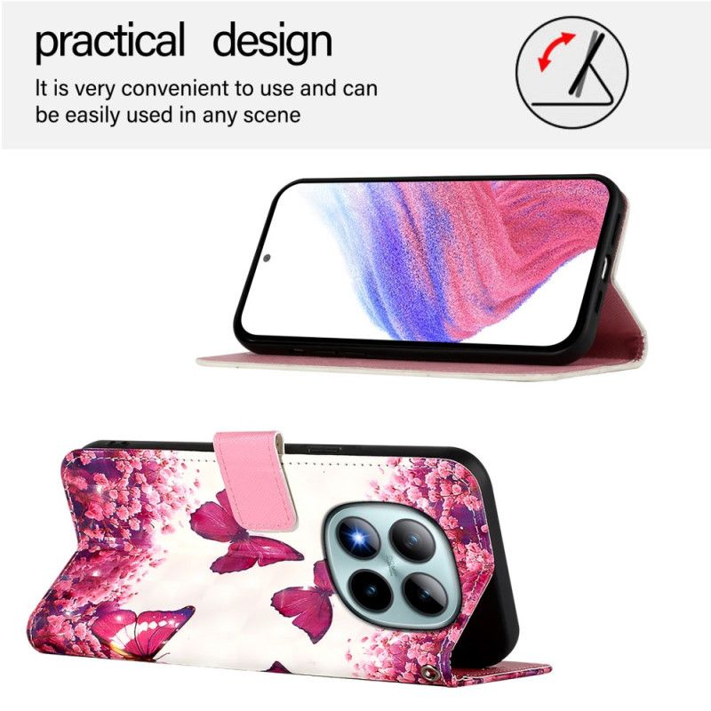 Etui Folio Xiaomi Redmi Note 15 Pro Plus 5g Różowe Motyle