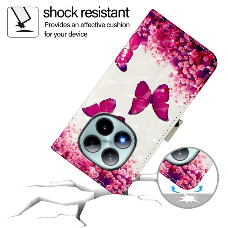 Etui Folio Xiaomi Redmi Note 15 Pro Plus 5g Różowe Motyle